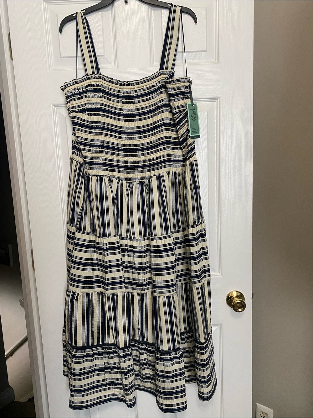 Striped Smocked Tiered Sundress - Navy & Cream New w/Tags